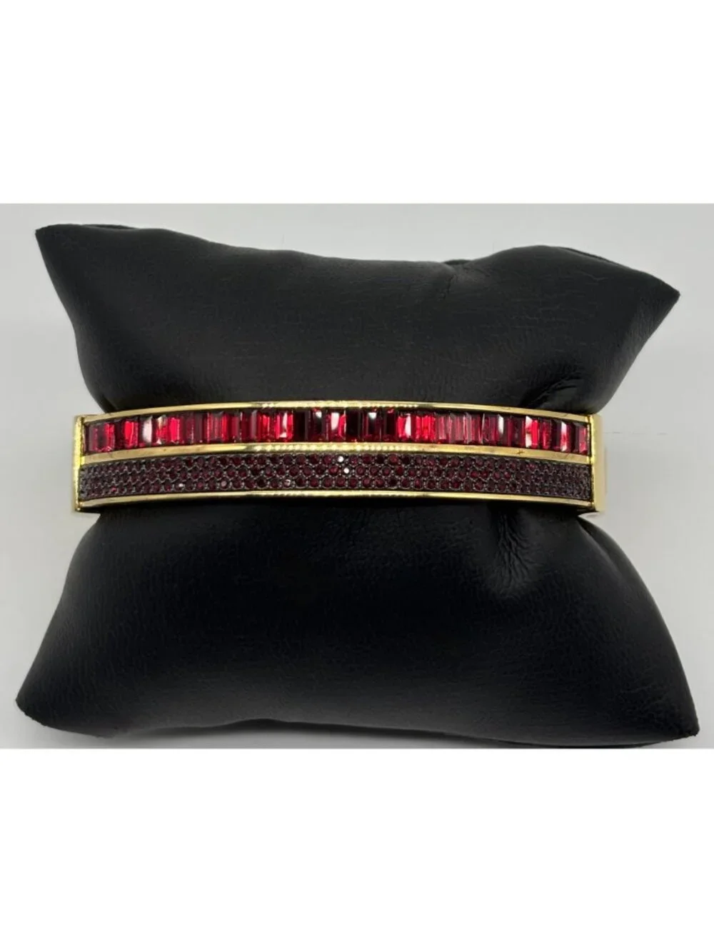 Michael Kors Color Crush Hinged Bangle Cuff Garnet Colored Baguette Pave Crystal